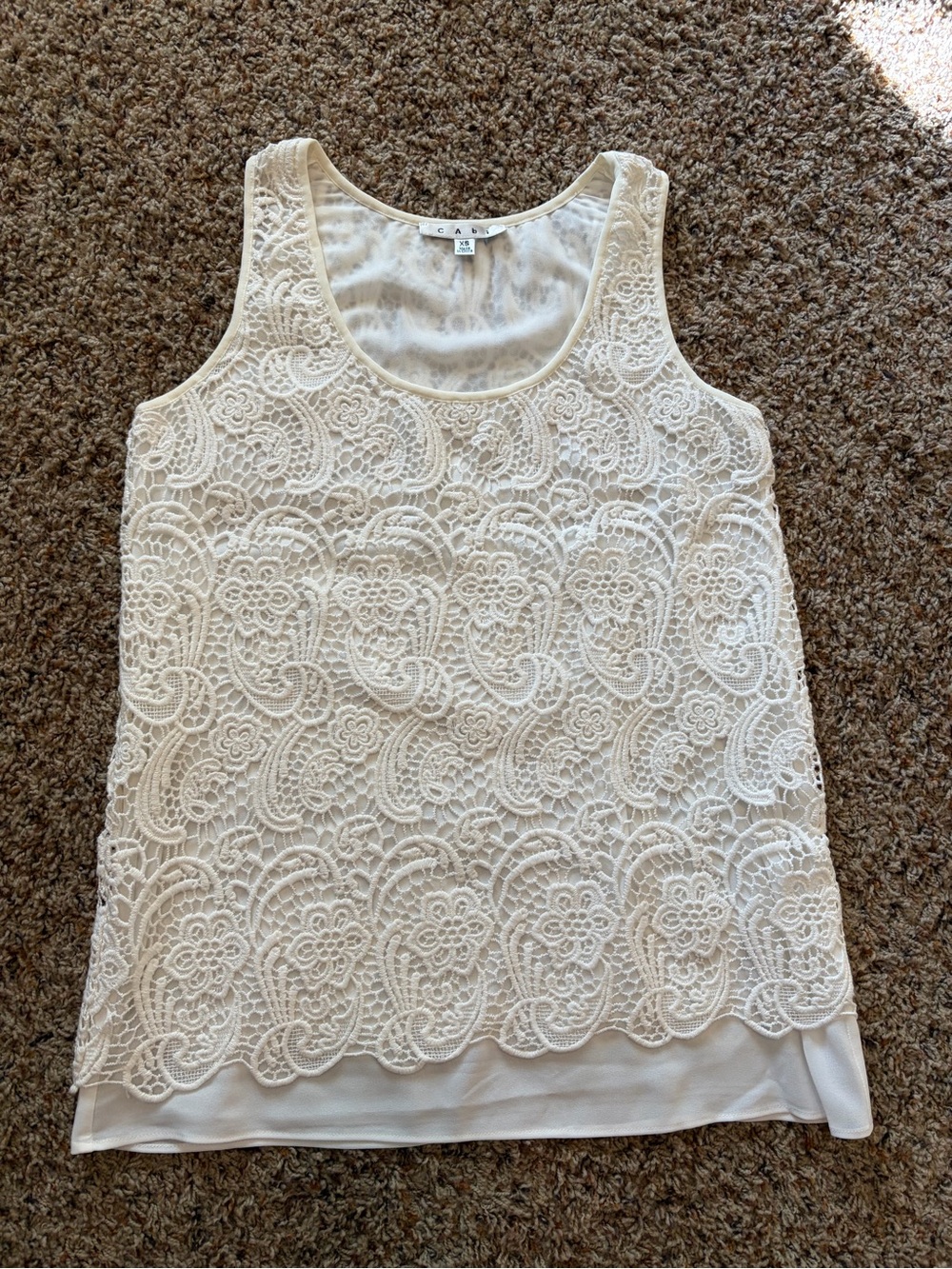 CAbi White Bobbin Crochet Lace Overlay Sleeveless Tank Cotton Style #284 XS